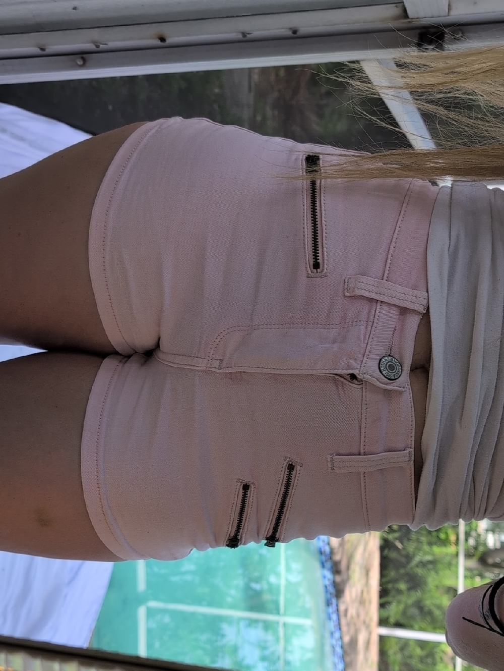 Abercrombie & Fitch Light Pink High-Rise Zip Pocket Denim Shorts